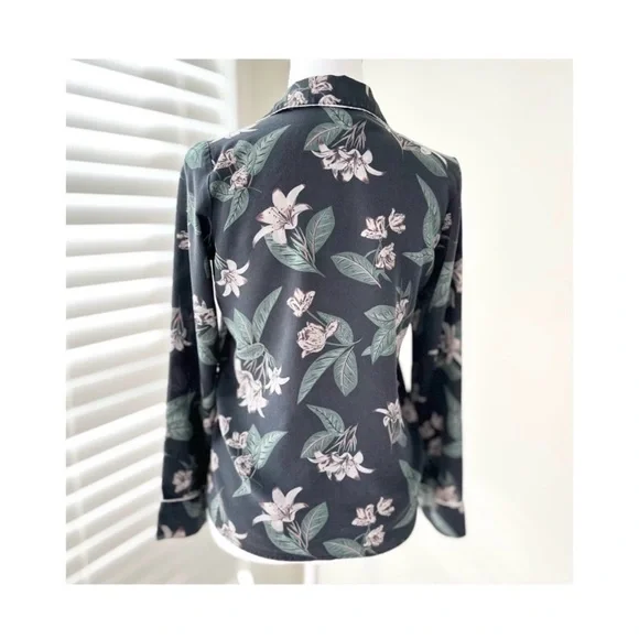 Frank + Oak Floral Silk Button-Front Top in Charcoal and Sage - Picture 2 of 6